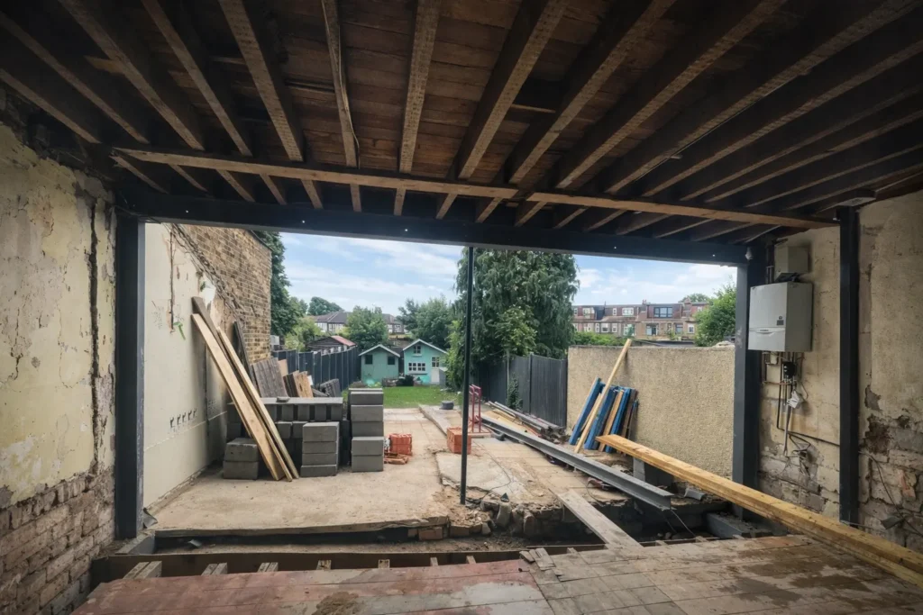 internal structural roofing works | Builders in East London Rear extension structural opening with roofing works in Barking, IG11