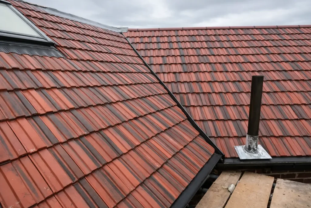 red tile roof installation with valley and vent pipe london | AJ Contractors Builder | Home Extensions & Renovation in East London